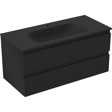 Mexen Rivel vonios spintelė 100 cm su praustuvu Vela, 2 stalčiai, gofruota, matinė juoda - 91A20-10047-2-BFF71-W23M71