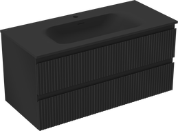 Mexen Rivel vonios spintelė 100 cm su praustuvu Vela, 2 stalčiai, gofruota, matinė juoda - 91A20-10047-2-BFF71-W23M71