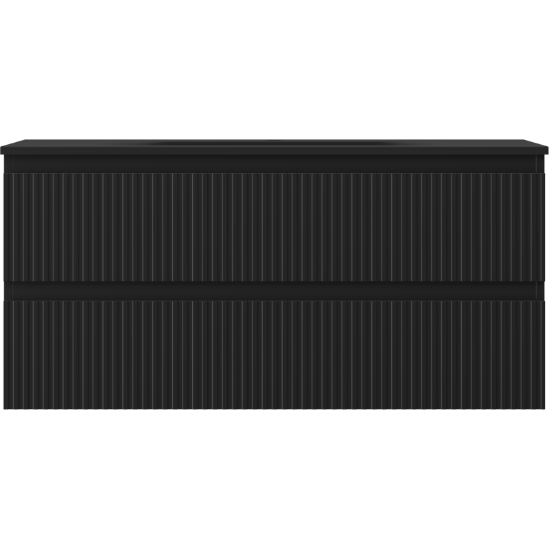 Mexen Rivel vonios spintelė 100 cm su praustuvu Vela, 2 stalčiai, gofruota, matinė juoda - 91A20-10047-2-BFF71-W23M71