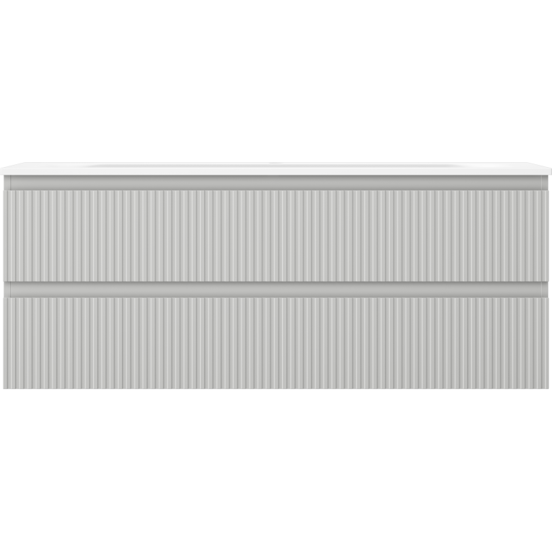 Mexen Rivel vonios spintelė 120 cm su praustuvu Vela, 2 stalčiai, rifliuota, pilka matinė/balta matinė -