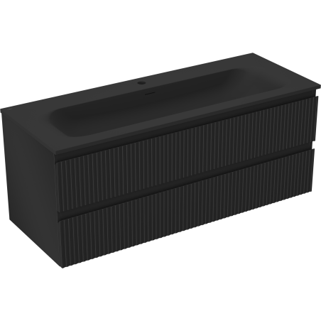 Mexen Rivel vonios spintelė 120 cm su kriaukle Vela, 2 stalčiai, grioveliuota, juoda matinė - 91A20-12047-2-BFF71-W23M71