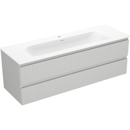 Mexen Rivel vonios spintelė 140 cm su praustuvu Vela, 2 stalčiai, rifliuota, pilka matinė/balta matinė -