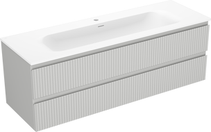 Mexen Rivel vonios spintelė 140 cm su praustuvu Vela, 2 stalčiai, rifliuota, pilka matinė/balta matinė -