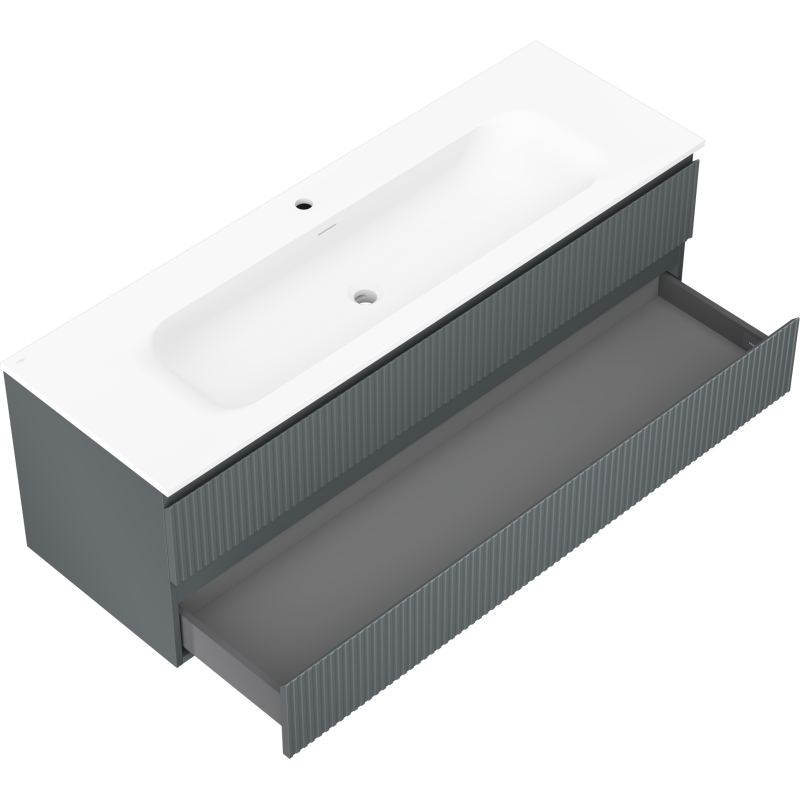 Mexen Rivel vonios spintelė 140 cm su praustuvu Vela, 2 stalčiai, rifliuota, grafito matinė/balta matinė -