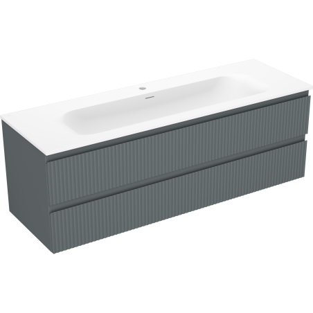 Mexen Rivel vonios spintelė 140 cm su praustuvu Vela, 2 stalčiai, rifliuota, grafito matinė/balta matinė -