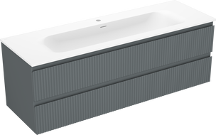 Mexen Rivel vonios spintelė 140 cm su praustuvu Vela, 2 stalčiai, rifliuota, grafito matinė/balta matinė -