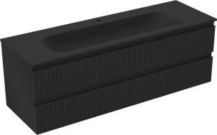 Mexen Rivel vonios kambario spintelė 140 cm su praustuvu Vela, 2 stalčiai, rifliuota, juoda matinė - 91A20-14047-2-BFF71-W23M71