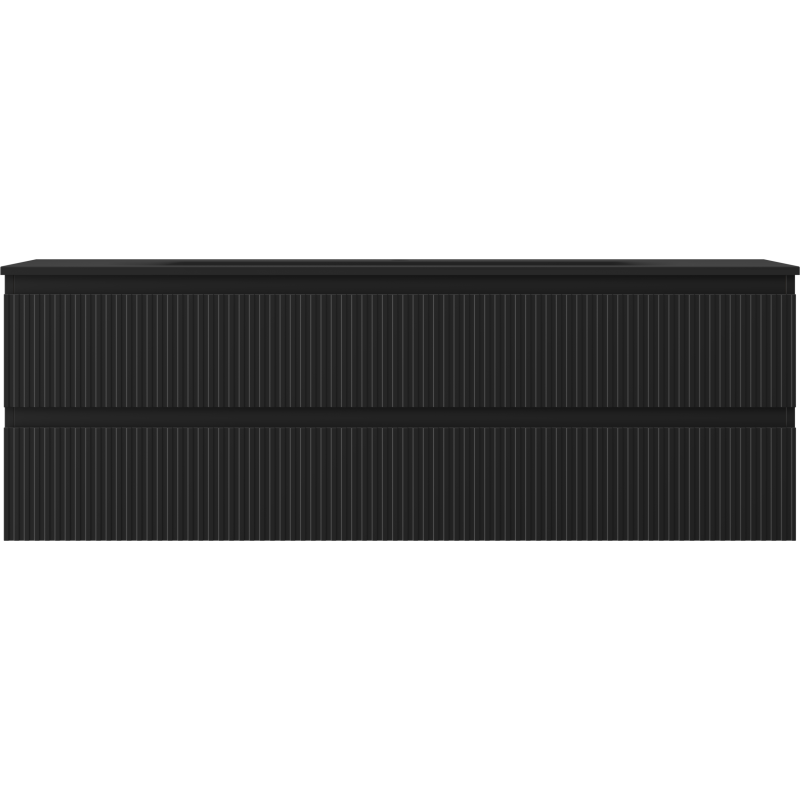 Mexen Rivel vonios kambario spintelė 140 cm su praustuvu Vela, 2 stalčiai, rifliuota, juoda matinė - 91A20-14047-2-BFF71-W23M71