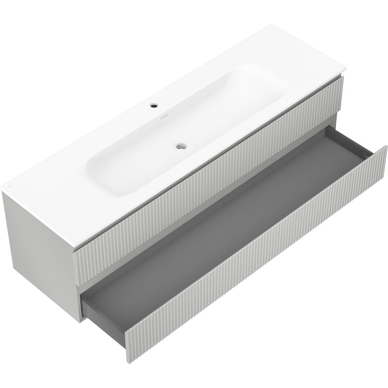 Mexen Rivel vonios spintelė 160 cm su praustuvu Vela, 2 stalčiai, rifliuota, pilka matinė/balta matinė -