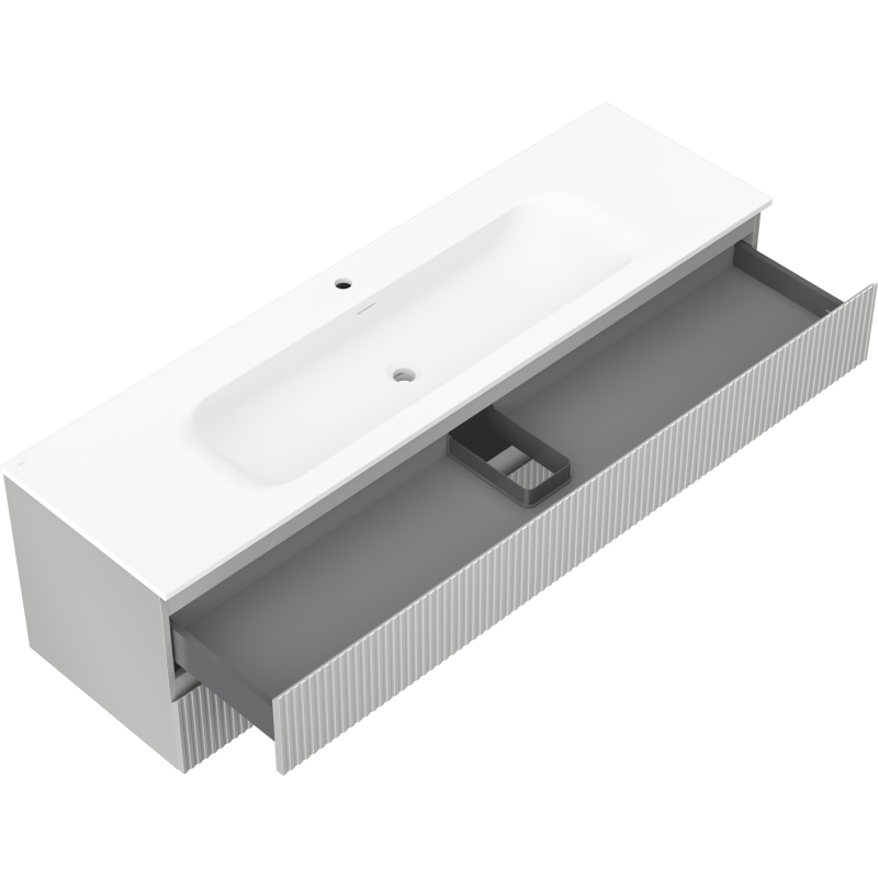 Mexen Rivel vonios spintelė 160 cm su praustuvu Vela, 2 stalčiai, rifliuota, pilka matinė/balta matinė -