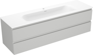 Mexen Rivel vonios spintelė 160 cm su praustuvu Vela, 2 stalčiai, rifliuota, pilka matinė/balta matinė -