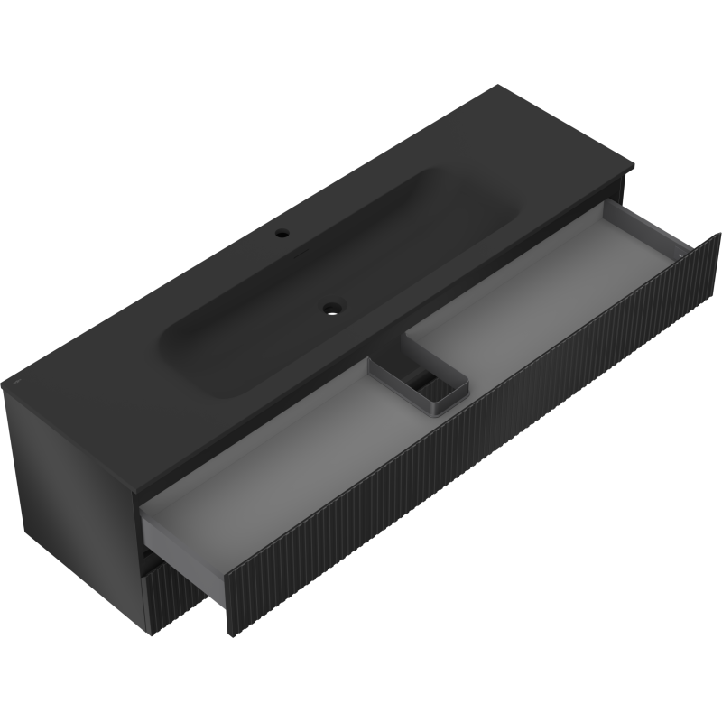 Mexen Rivel vonios spintelė 160 cm su Vela praustuvu, 2 stalčiai, rifliuota, juoda matinė - 91A20-16047-2-BFF71-W23M71