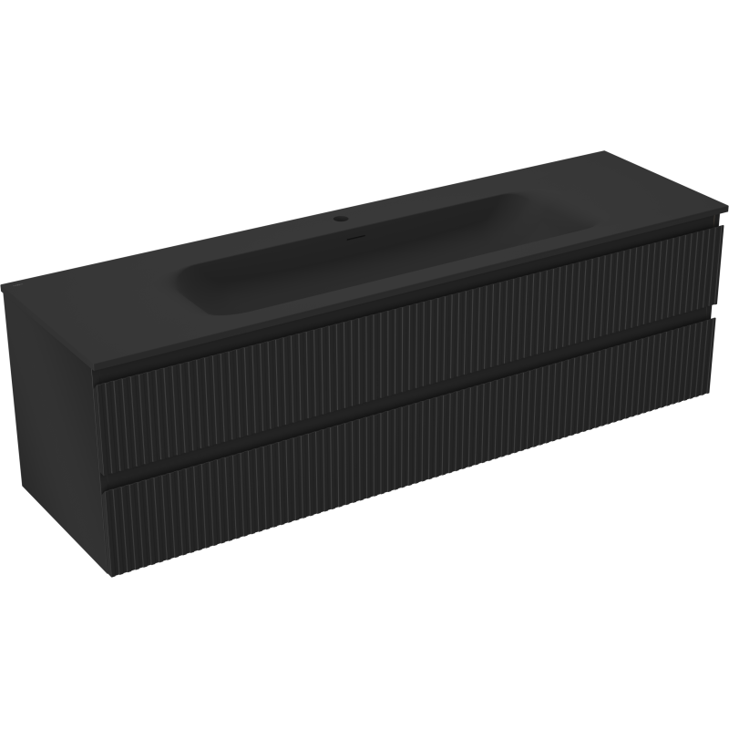 Mexen Rivel vonios spintelė 160 cm su Vela praustuvu, 2 stalčiai, rifliuota, juoda matinė - 91A20-16047-2-BFF71-W23M71