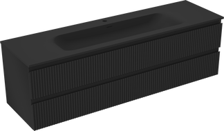 Mexen Rivel vonios spintelė 160 cm su Vela praustuvu, 2 stalčiai, rifliuota, juoda matinė - 91A20-16047-2-BFF71-W23M71