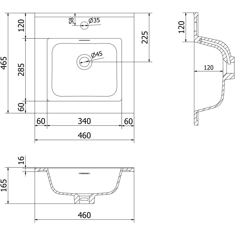 Mexen Rivel vonios spintelė 45 cm su Otis praustuvu, 1 durys, rifliuota, juoda matinė - 91A21-04547-1-BF71-W18M71
