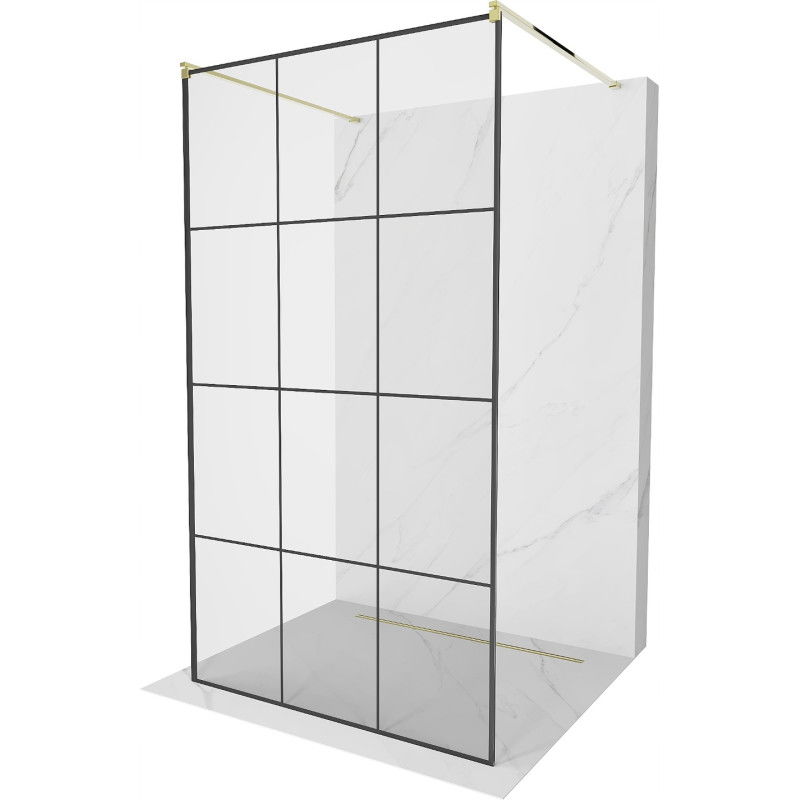 Mexen Kioto laisvai stovinti dušo pertvara 120 x 200 cm, juoda grotelės 8 mm, auksinė - 800-120-002-50-77