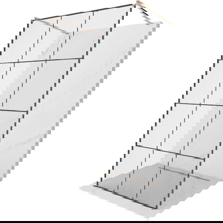 Mexen Kioto laisvai stovinti dušo sienelė 100 x 200 cm, juodas tinklelis 8 mm, rožinis auksas - 800-100-002-60-77