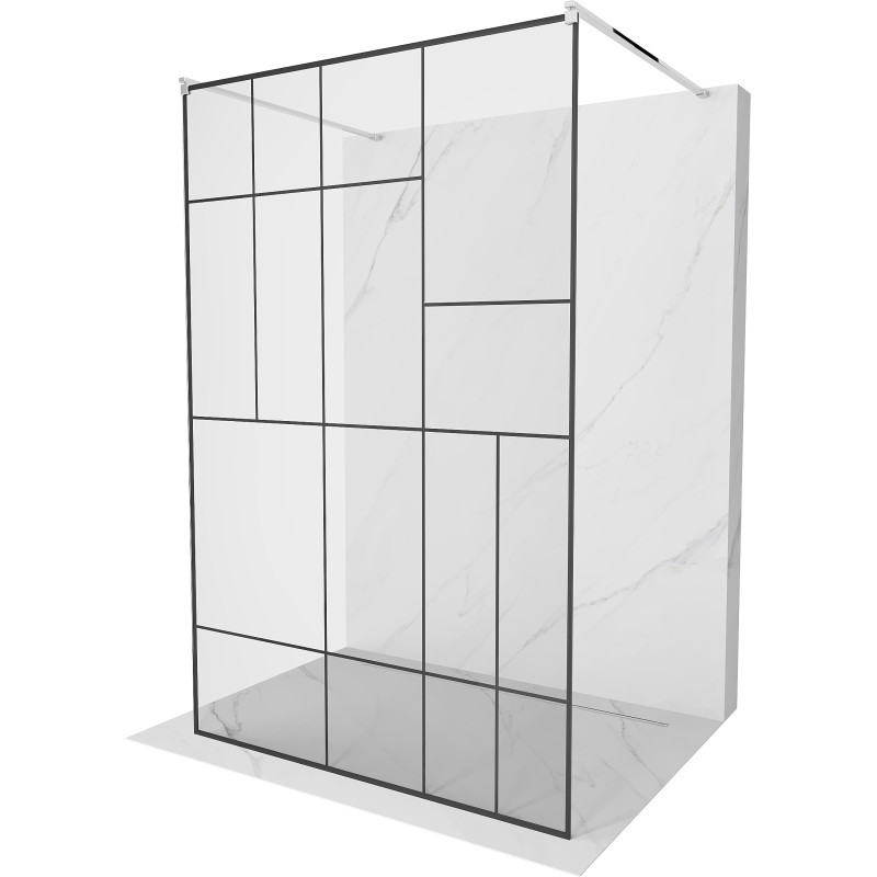 Mexen Kioto laisvai stovinti dušo pertvara 130 x 200 cm, juodas raštas 8 mm, chromas - 800-130-002-01-78