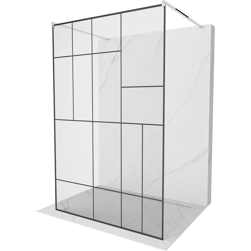 Mexen Kioto laisvai stovinti dušo pertvara 140 x 200 cm, juodas raštas 8 mm, chromas - 800-140-002-01-78