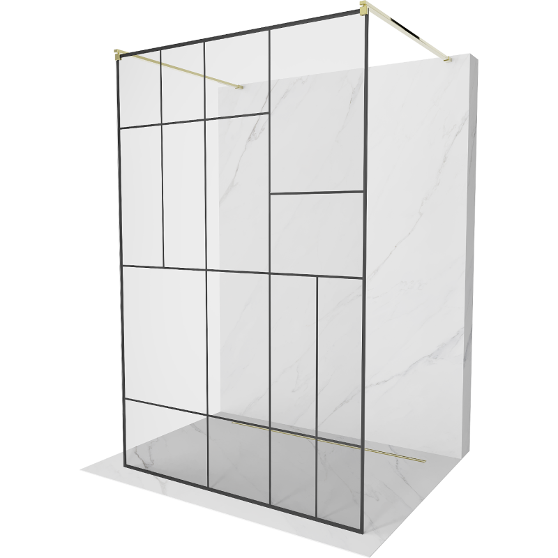 Mexen Kioto laisvai stovinti dušo pertvara 100 x 200 cm, juodas raštas 8 mm, auksinė - 800-100-002-50-78