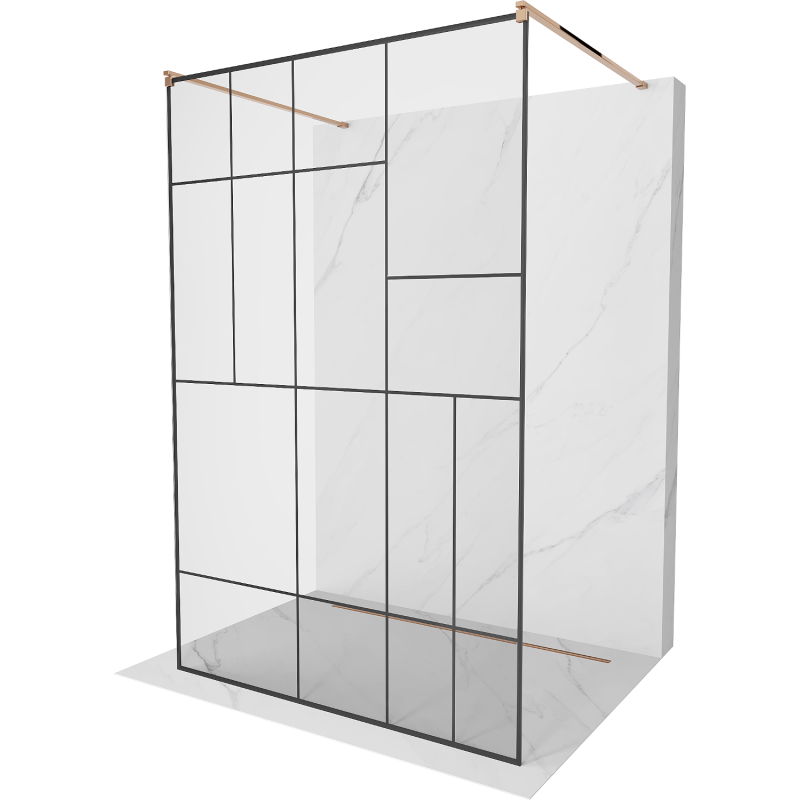 Mexen Kioto laisvai stovinti dušo sienelė 100 x 200 cm, juodas raštas 8 mm, rožinis auksas - 800-100-002-60-78