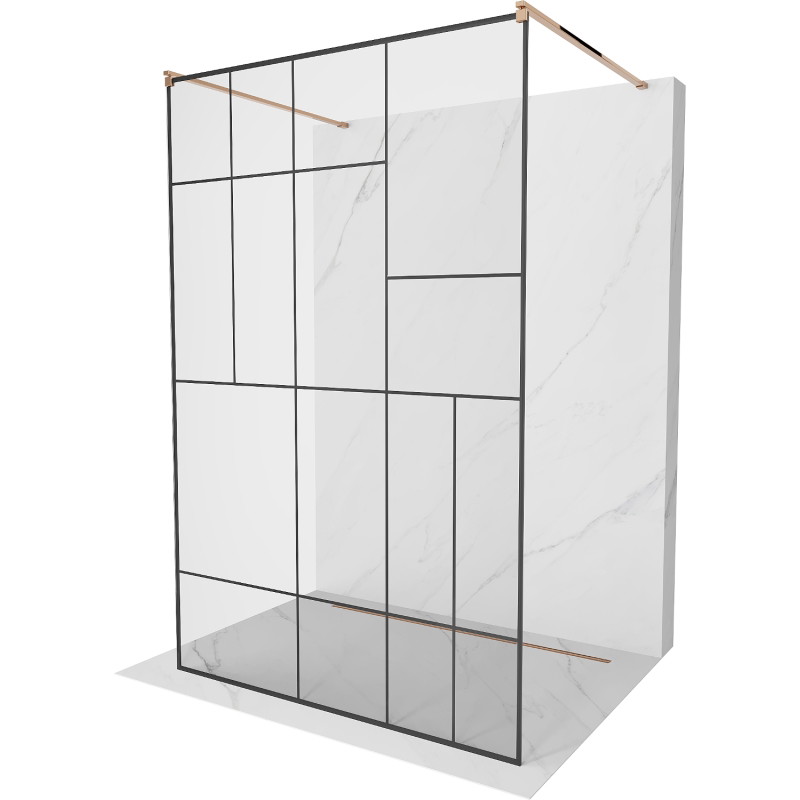 Mexen Kioto laisvai pastatoma dušo sienelė 110 x 200 cm, juodas raštas 8 mm, rausvo aukso spalvos - 800-110-002-60-78