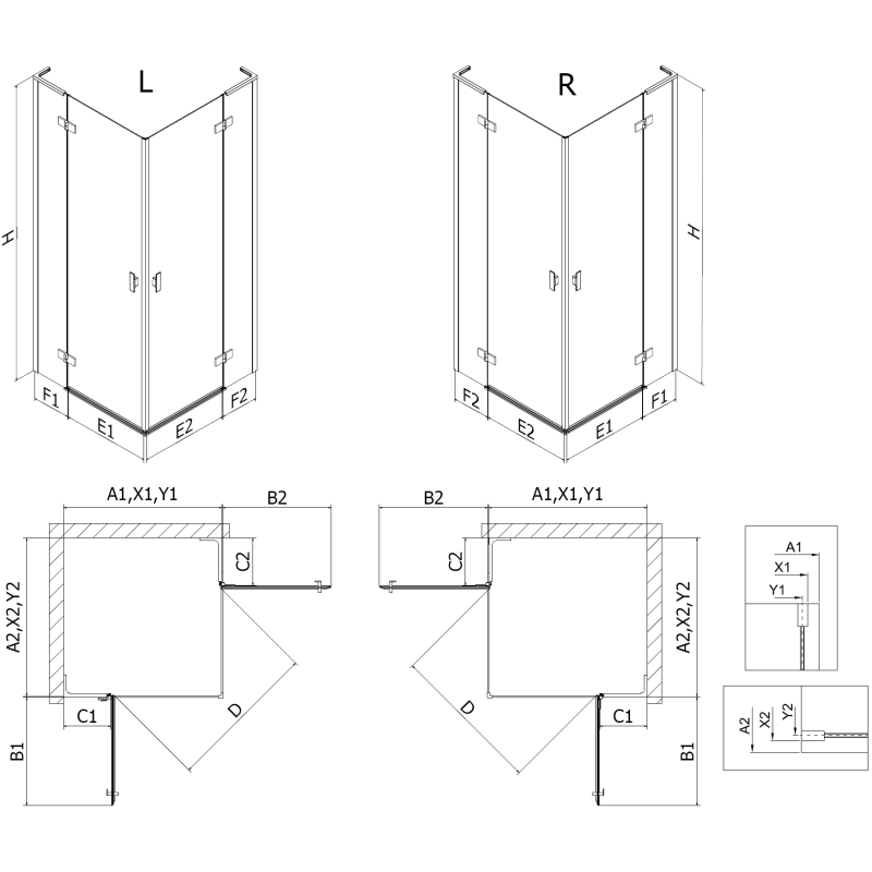 Mexen Mist-H L Duo kairysis atveriamas dušo kabina 115 x 90 cm, skaidri, juoda - 8A5L-115L-090P-70-00