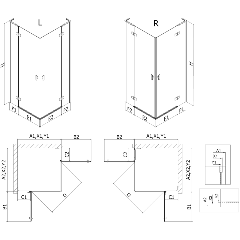 Mexen Mist-H L Duo dušo kabina atveriama kairė 115 x 100 cm, skaidri, auksinė šlifuota - 8A5L-115L-100P-55-00