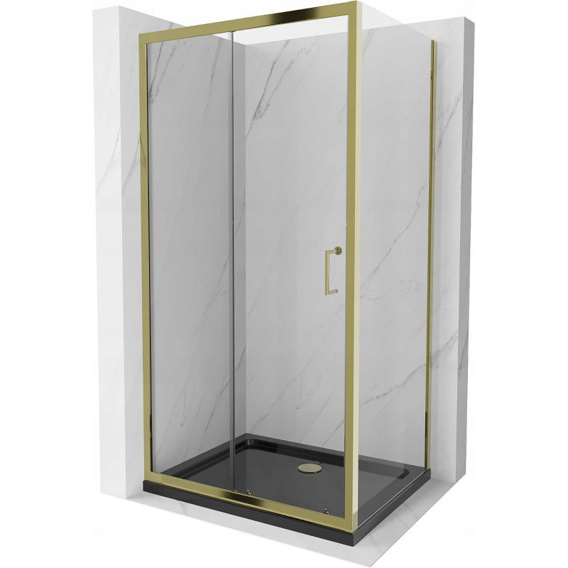 Mexen Apia stumdomas dušo kabina 130 x 90 cm, skaidrus, auksinis + Flat dušo padėklas, juodas - 840-130-090-50-00-4070G