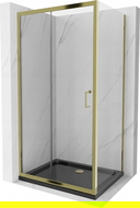 Mexen Apia stumdomos dušo durys 140 x 70 cm, skaidrios, auksinės + Flat padėklas, juodas - 840-140-070-50-00-4070G