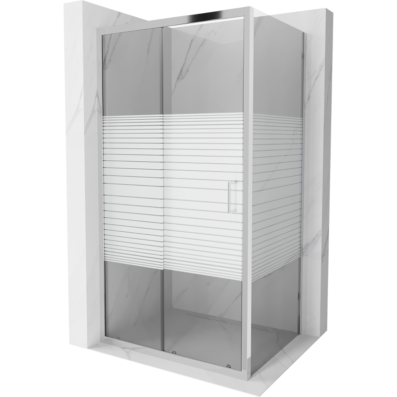 Mexen Apia stumdomas dušo kabinas 90 x 80 cm, baltos juostos, chromas - 840-090-080-01-20