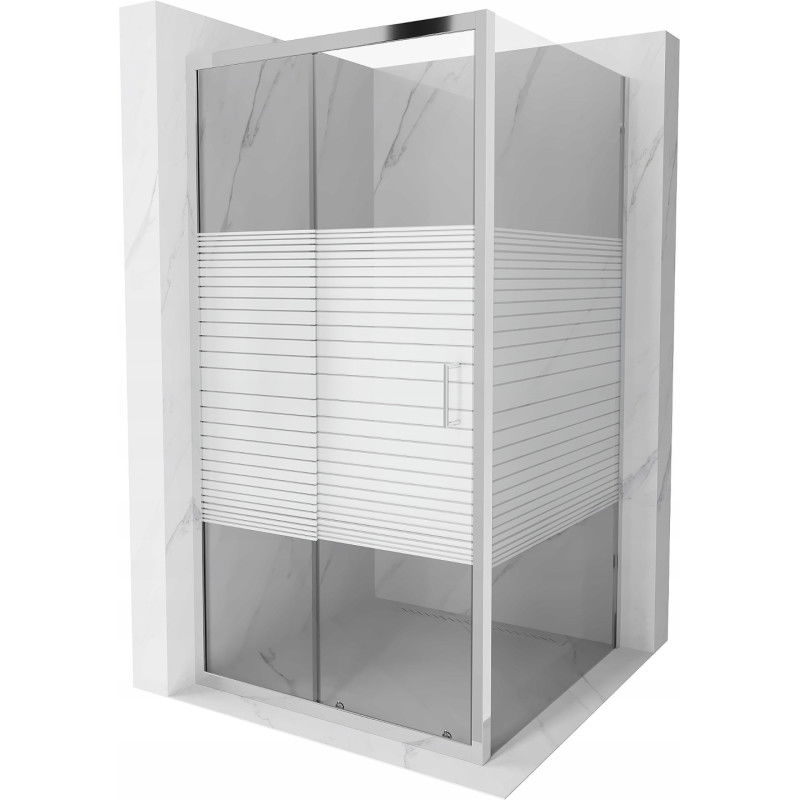 Mexen Apia stumdomas dušo kabinas 90 x 90 cm, baltos juostos, chromas - 840-090-090-01-20