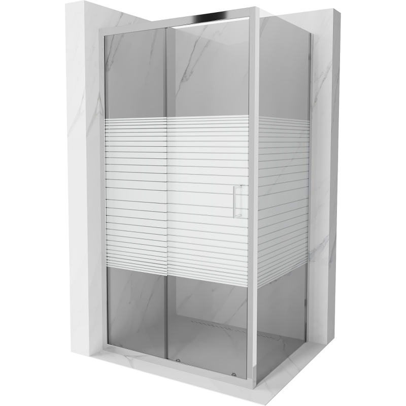 Mexen Apia stumdomas dušo kabinas 100 x 70 cm, baltos juostos, chromas - 840-100-070-01-20