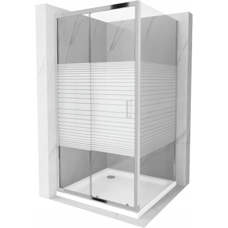 Mexen Apia slankiojamoji dušo kabina 90 x 90 cm, baltos juostos, chromas + Flat padėklas - 840-090-090-01-20-4010