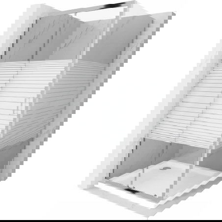 Mexen Apia stumdoma dušo kabina 90 x 90 cm, baltos juostos, chromas + plokščias padėklas - 840-090-090-01-20-4010