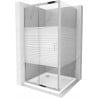 Mexen Apia slankiojamoji dušo kabina 90 x 90 cm, baltos juostos, chromas + Flat padėklas - 840-090-090-01-20-4010
