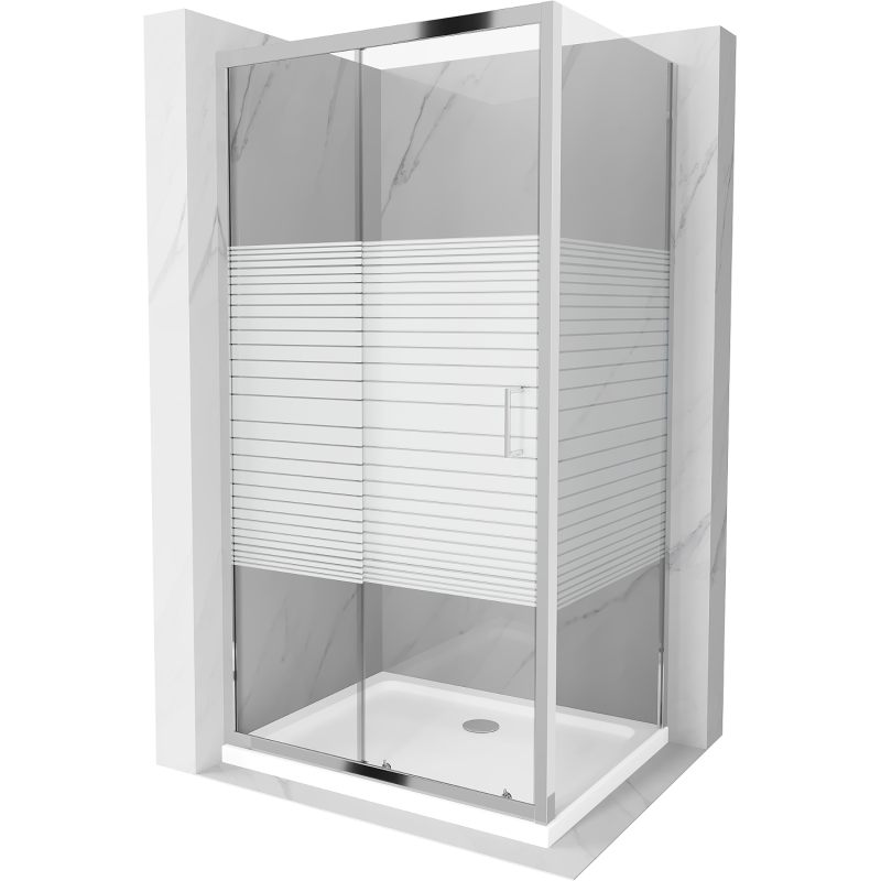 Mexen Apia stumdomas dušo kabinas 140 x 90 cm, baltos juostos, chromas + Flat padėklas - 840-140-090-01-20-4010