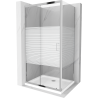 Mexen Apia stumdomas dušo kabinas 140 x 90 cm, baltos juostos, chromas + Flat padėklas - 840-140-090-01-20-4010