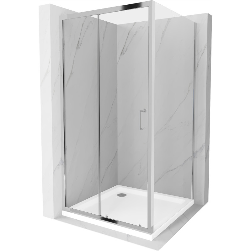 Mexen Apia 100 x 100 cm stumdomas dušo kabinas, skaidrus, chromuotas + Flat dušo padėklas - 840-100-100-01-00-4010