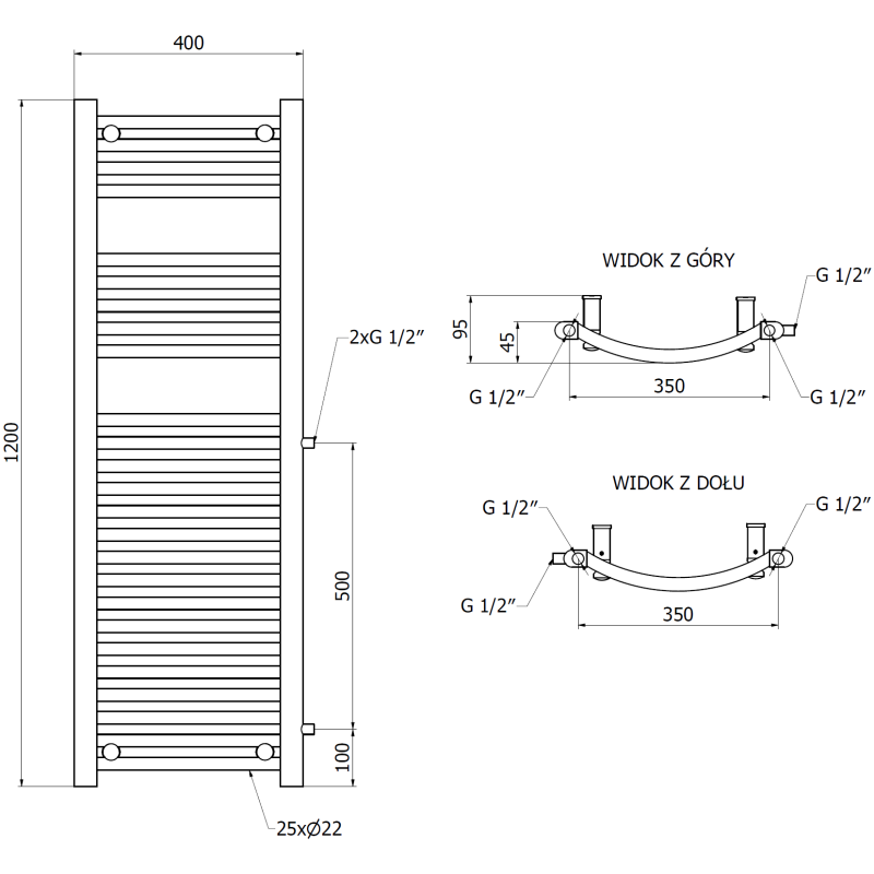 Mexen Ares šoninis vonios radiatorius 1200 x 400 mm, 442 W, baltas - W102-1200-400-00-20-S