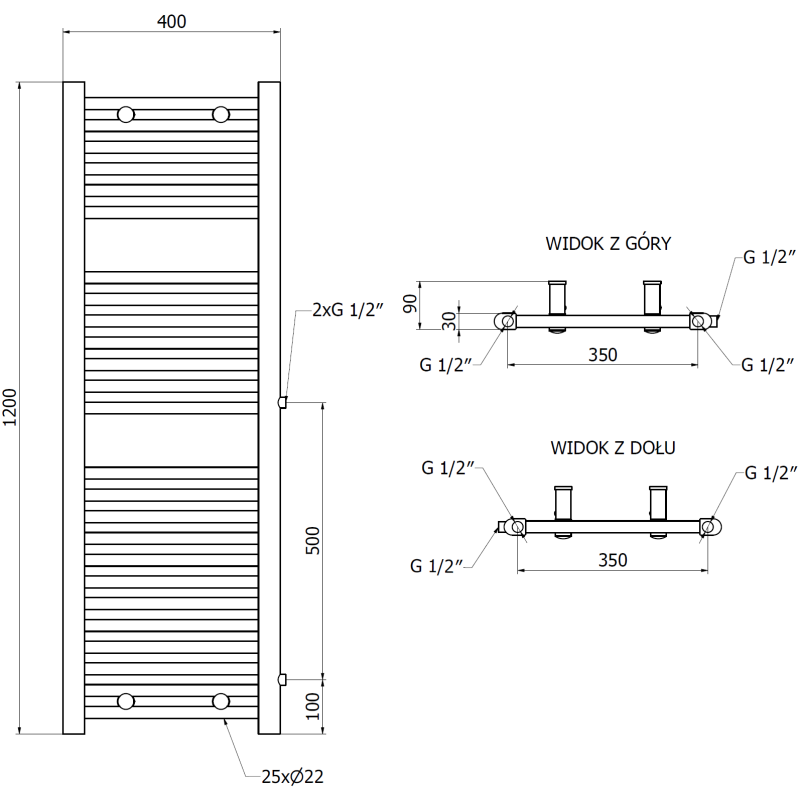 Mexen Mars šoninis vonios radiatoriust 1200 x 400 mm, 439 W, baltas - W110-1200-400-00-20-S