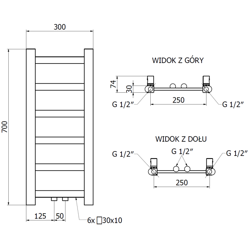 Mexen Bolt vonios radiatorius 700 x 300 mm, 141 W, juodas - W126-0700-300-00-70