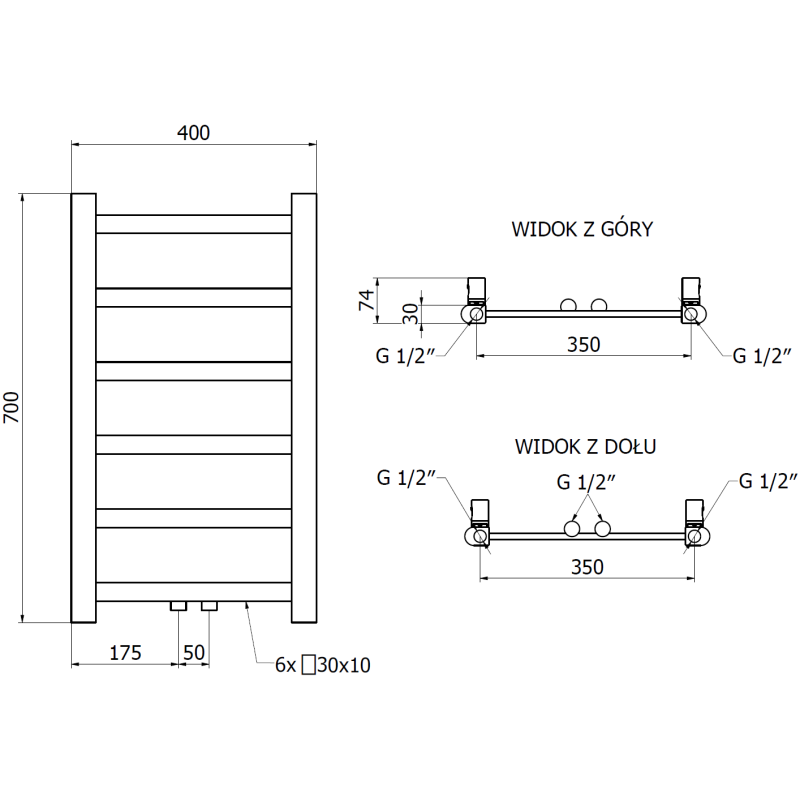 Mexen Bolt vonios radiatorių 700 x 400 mm, 165 W, juodas - W126-0700-400-00-70
