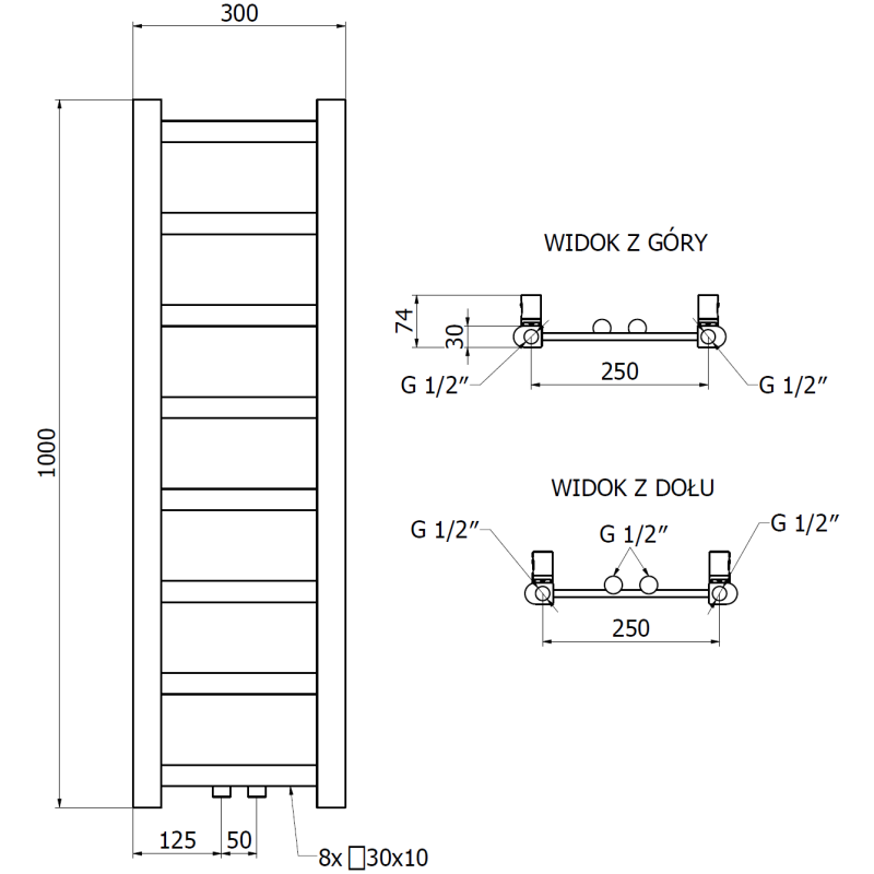 Mexen Bolt vonios radiatorius 1000 x 300 mm, 197 W, juodas - W126-1000-300-00-70