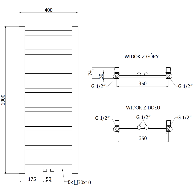 Mexen Bolt vonios radiatorius 1000 x 400 mm, 228 W, baltas - W126-1000-400-00-20
