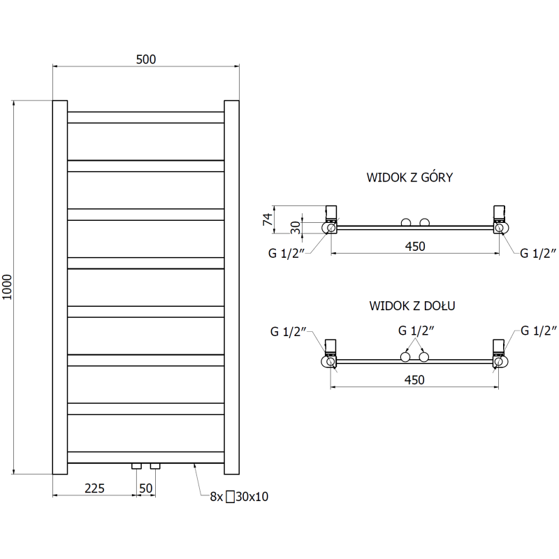 Mexen Bolt vonios radiatorius 1000 x 500 mm, 259 W, antracitas - W126-1000-500-00-66