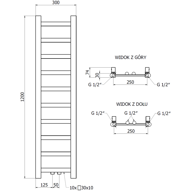 Mexen Bolt vonios radiatorių 1200 x 300 mm, 189 W, auksinis - W126-1200-300-00-50