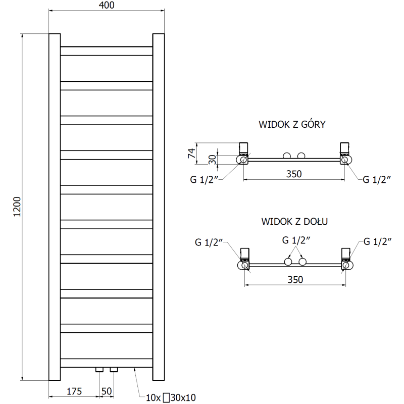 Mexen Bolt vonios kambario radiatorių 1200 x 400 mm, 279 W, antracitas - W126-1200-400-00-66