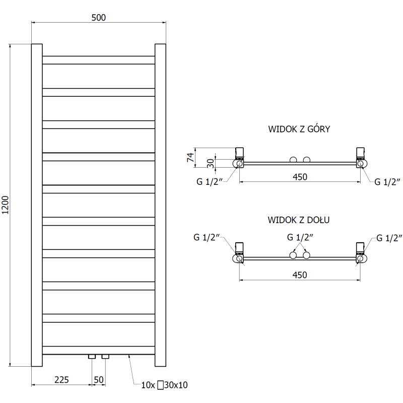 Mexen Bolt vonios radiatorių 1200 x 500 mm, 251 W, auksinis - W126-1200-500-00-50