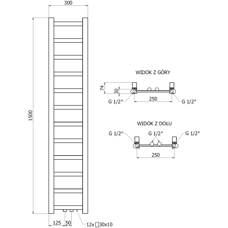 Mexen Bolt vonios radiatorius 1500 x 300 mm, 295 W, antracitas - W126-1500-300-00-66